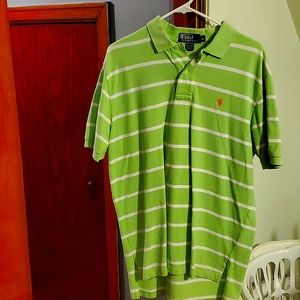 Men's Polo by Ralph Lauren Shirt light green White Stripes ( L)